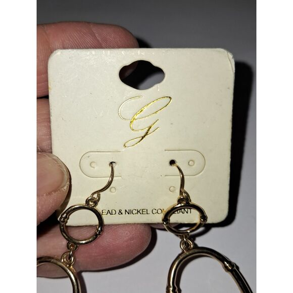 Artsy G Open Wire Dangle/Drop Earrings Green Cabochon Nature Gold Tone - Picture 4 of 8